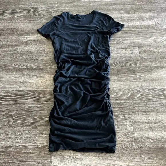 James Perse Black Ruched T-Shirt Midi Dress Women’s Size Large 3 Cotton Stretch - Picture 15 of 16
